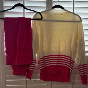 Pink and White Striped Sweater and Pants Set